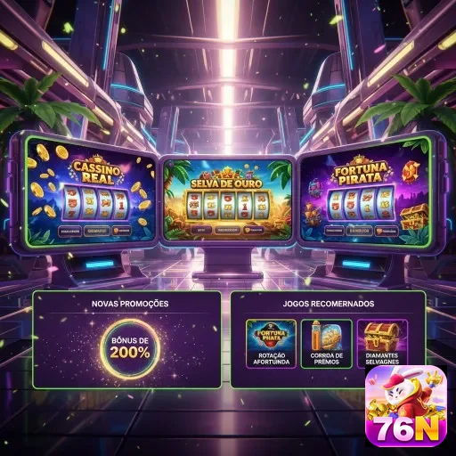 Ilustração de Explore slots e recompensas VIP no 76n